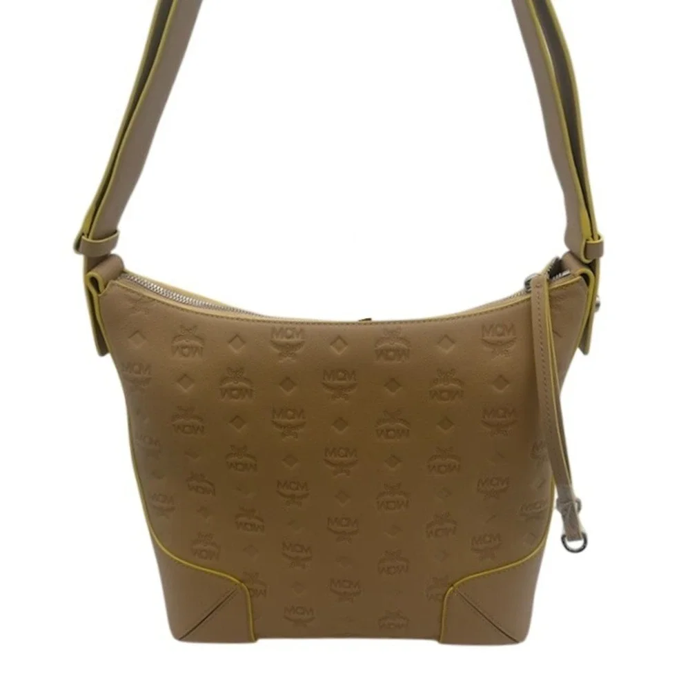Authentic MCM Klara Monogram Embossed Leather Hobo Shoulder Bag‎ Beige Yellow